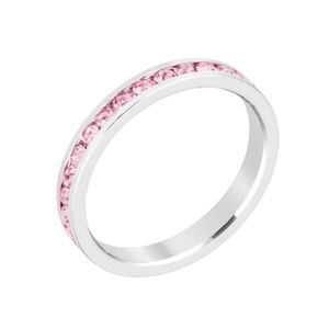 Slim Pink Channel-Set Crystal Band – Rhodium Plated, Size 9
